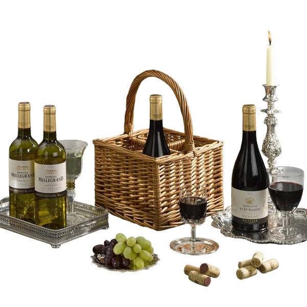 Four Award Wining French Wines in Wicker Carrier