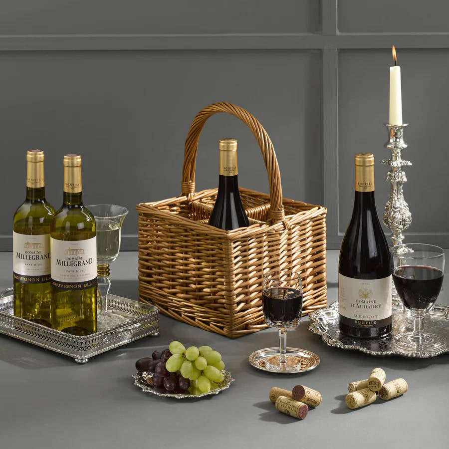 Four Award Wining French Wines in Wicker Carrier