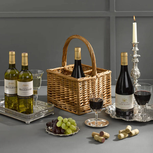 Four Award Wining French Wines in Wicker Carrier