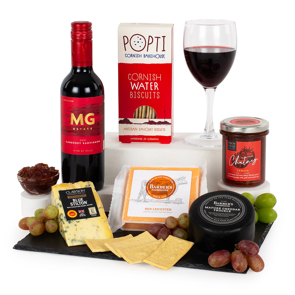 Wine, Gourmet Cheese on a Slate Serving Tray - UK DELIVERY ONLY