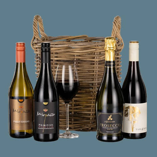 Four Premium Wines in Wicker Basket - DELIVERY IN BRITAIN ONLY