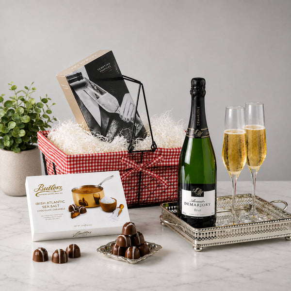 Luxury Champagne, Irish Crystal Flutes and Chocolates