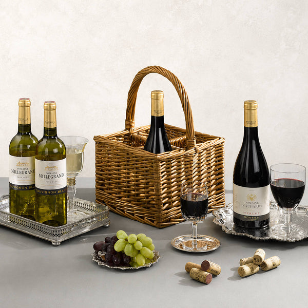 Four Award Wining French Wines in Wicker Carrier