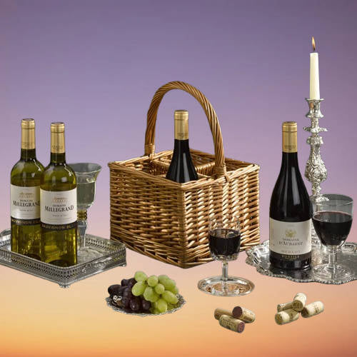 Four Award Wining French Wines in Wicker Carrier