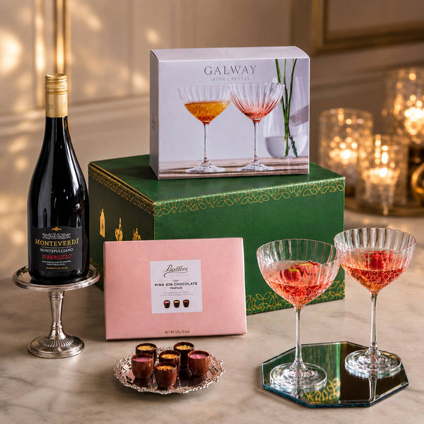 Crystal Glasses, Prosecco and Butler's Gourmet Chocolates