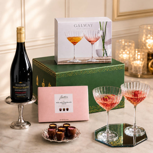 Crystal Glasses, Prosecco and Butler's Gourmet Chocolates