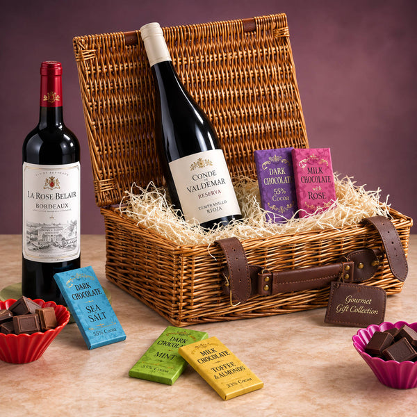 Wine and Chocolate in Wicker Hamper
