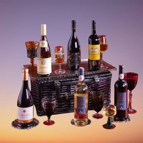 Six Premium French Wines in a Market Basket