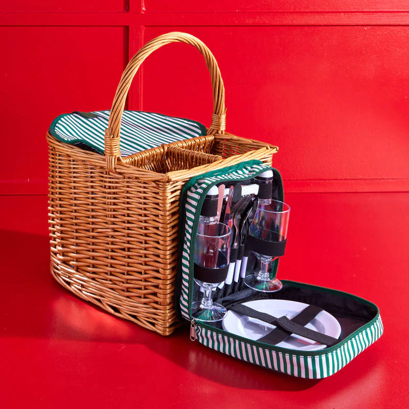 Stylish Wicker Picnic Basket for Two