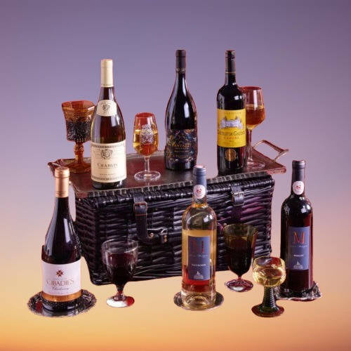 Six Premium French Wines in Wicker Basket