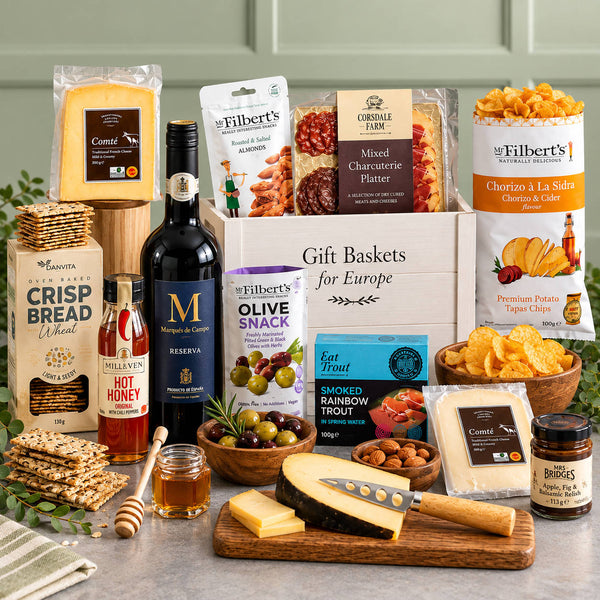 Gourmet Charcuterie & Cheese Gift Crate - with Wine 
