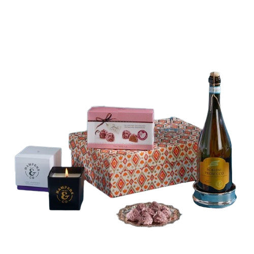 Prosecco, Belgian Chocolates & Candle Gift