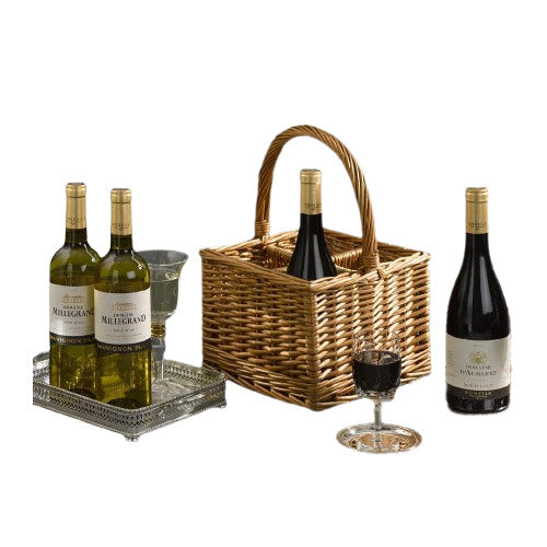 Four Award Wining French Wines in Wicker Carrier