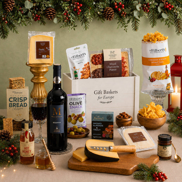 Gourmet Charcuterie & Cheese Gift Crate - with Wine 